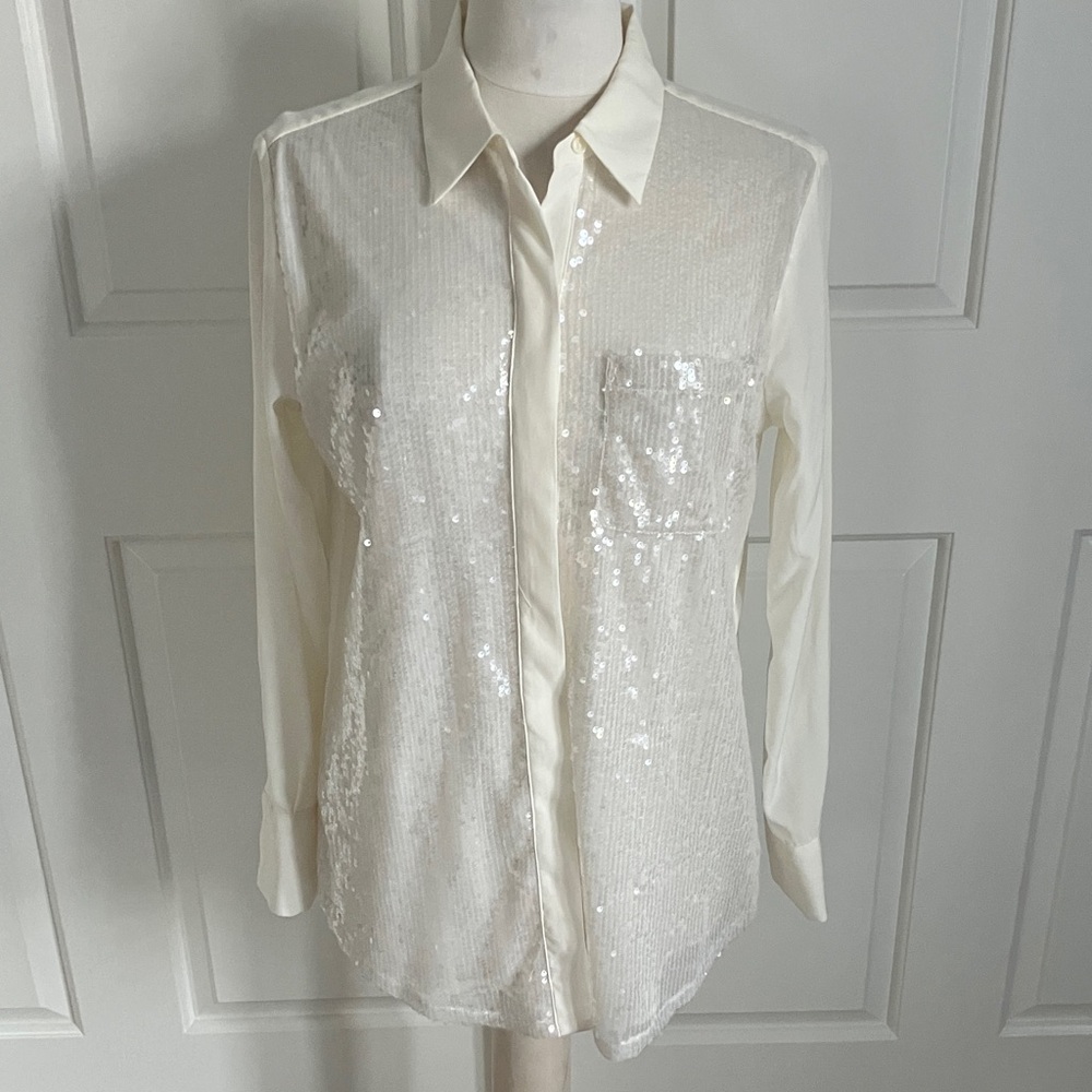 Nine West Cream Sequin Button Down Shirt